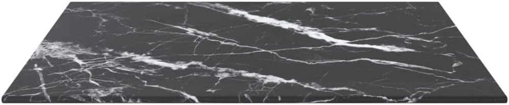 Square Tempered Glass Table Top, 19.7 x 19.7 Inch Marble Design Replacement Surface, Modern Black Decorative Glass for Coffee or Dining Tables, Sturdy Furniture Accessory
