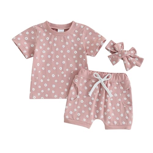 Toddler Baby Girl Clothes Summer Short Sleeve Floral Print T Shirt Tops + Elastic Shorts Set Infant Casual Outfits