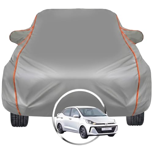 Image of Pivalo Car Cover for Hyundai Aura - Fits All Model & Year | 100% Waterproof All-Weather UV & Paint Protection | Premium 3-Layer Fabric | Triple Stitched with Reflective Piping (Grey)
