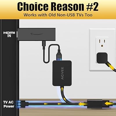 AGVEE 6.6ft Dual USB Power Adapter for Fire TV Stick (FireStick), Roku Chromecast Streaming TV Sticks, USB TV LED Light Strips | Eliminate Clutter | Cable Management Solution, Black