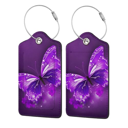 Étiquette de bagage en cuir PU violet et acier pour valise élégante