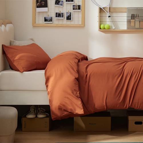 Image of Bedsure Twin /Twin XL Duvet Cover, Double Brushed Bedding Set, Terracotta | For Kids & Adults, 68 inchx90 inch Comforter Cover, Hotel Luxury, All Season, Breathable, Easy Care, Lightweight, Zipper Closure