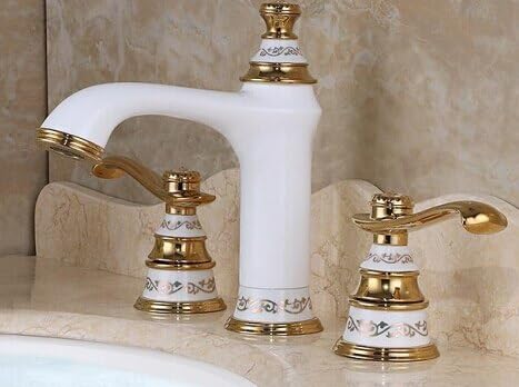 Mezclador de lavabo de 3 agujeros en latón dorado para solucionar problemas de goteo