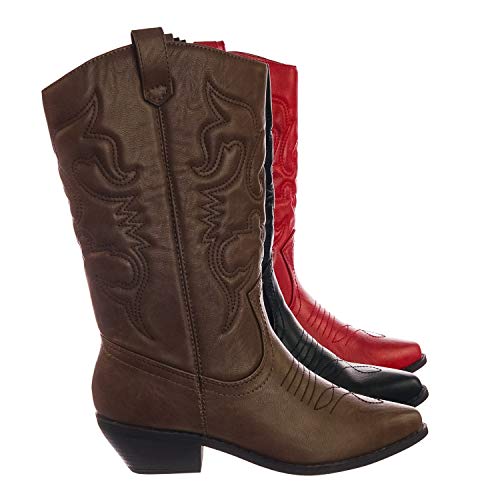 Image of Soda Women's Mug Round Toe Faux Suede Stacked Heel Western Ankle Bootie