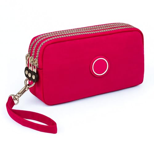 Carteira para homens e mulheres, carteira de pulso de grande capacidade, bolsa de mão Oxford com 3 camadas, Vermelho, Large, Casual