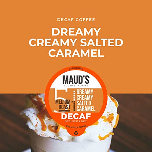 Maud's Decaf Salted Caramel Coffee (Dreamy Creamy Caramel), 24Ct. Solar Energy Produced Recyclable Single Serve Decaf Caramel Coffee Pods – 100% Arabica Coffee California Roasted, Kcup Compatible #TOP4