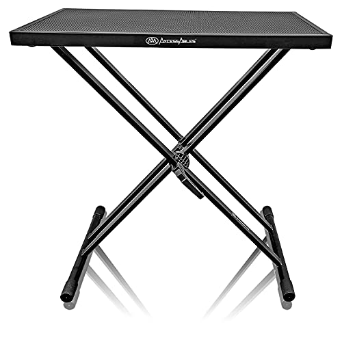 AxcessAbles Lightweight 28x16 Portable DJ Table Stand | DJ booth with Double-X Keyboard Stand | DJ...