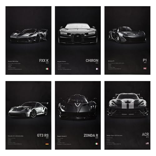 6 PCS Black Supercar Wall Posters Modern Super Sports Car Wall Art Prints