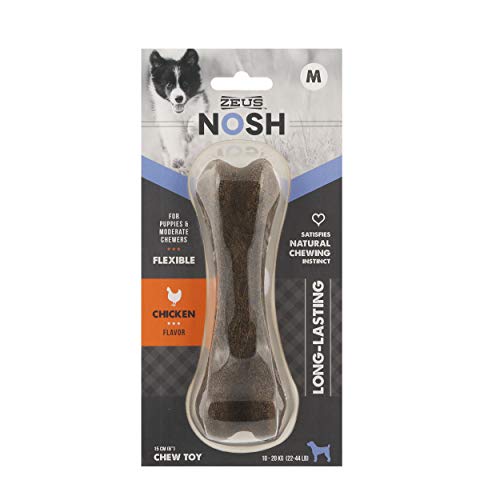 ZEUS Nosh Flexible Dog Chew Bones, Dog Chew Toys for Puppies Teething, Long Lasting Chicken Flavor, Medium