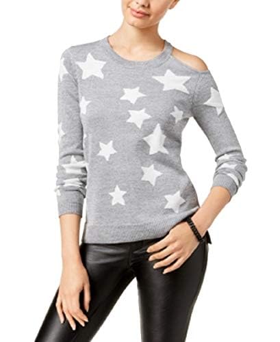 Oh MG! Juniors' Star-Print Metallic Sweater (Heather Grey, XL)2