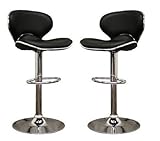 South Mission Saddleback Modern Adjustable Leather Bar Stool (Set of 2) - Black