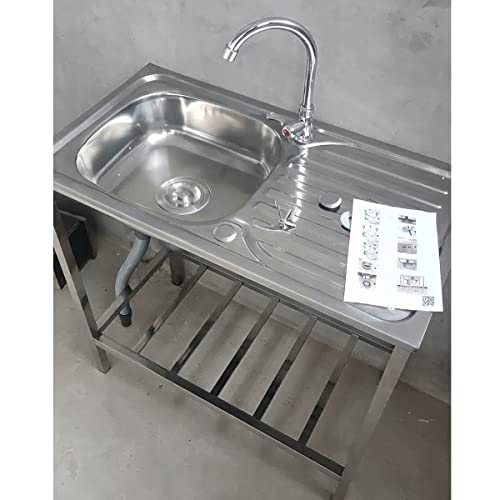 30 Inch Silver Freestanding Kitchen Sink - Stainless Steel Single Bowl Sinks For Indoor Outdoor, Utility Laundry Washing Hand Basin W/Workbench & Faucet, Heavy Duty Sink #TOP2
