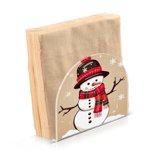 Christmas Winter Cute Snowman Napkin Holder for Table Freestanding Tissue Dispenser Acrylic Napkin Holder for Countertop Home Kitchen