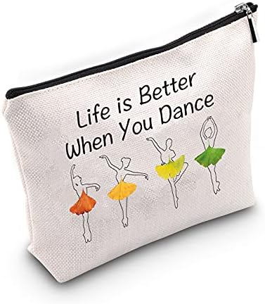 JNIAP Dancer Gift Dance Lover Gift Life Is Better When You Dance Makeup Bag Travel Toiletry Cosmetic Zipper Pouch (dance bag)