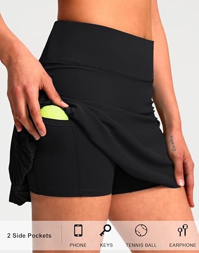 SANTINY 14" Tennis Skirt Skorts for Woman Pleated High Waited Skirts with Built-in Shorts Athletic Golf Skort3
