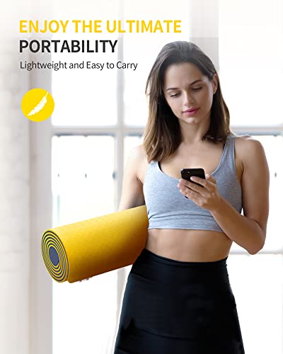 Cambivo Extra Thick Yoga Mat For Women Men Kids, 1/3 & 1/4 & 2/5 Inch, 72" X 24" Tpe Yoga Mats With Carrying Strap For Yoga, Pilates And Floor Exercises (Yellow+Blue, 1/4") #TOP4
