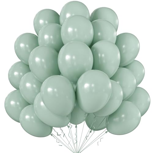 Image of KALOR 10 Inch Dusty Mint Green Balloons, 100 Pcs Latex Helium Balloons for Kid's Birthday Party Baby Shower Wedding Graduation Graduation Party Decorations