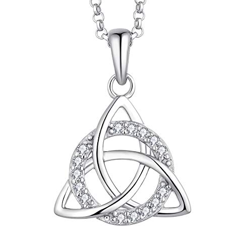 JO WISDOM Collier Argent 925/1000 Femme,Pendentif Trinité Noeud Celtique Triquetra Irlandais avec 3A Oxyde de Zirconium