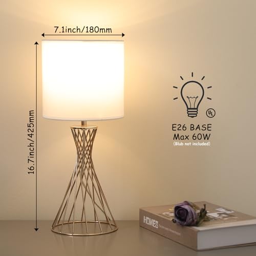 Lámpara de mesa moderna dorada con base metálica y pantalla blanca miniatura 5