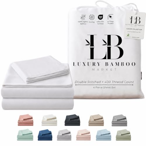 Image of Split King Size Sheet Set | 2 Fitted Sheets for Sleep Number & Adjustable Beds | Organically Grown | Ultra Soft & Cooling |100% Viscose | 17 inch Deep Pocket [Classic White]