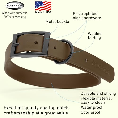Image of Dogline Biothane Waterproof Dog Collar Strong Coated Nylon Webbing with Black Hardware Odor- Proof for Easy Care Easy to Clean High Performance Fits Small Medium or Large Dogs, Dark Chocolate Brown
