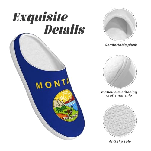 Cozy Montana State Flag print Slippers Indoor and Outdoor Fuzzy House Shoes Anti-Skid Sole Gifts for Women Indoor Scuff4