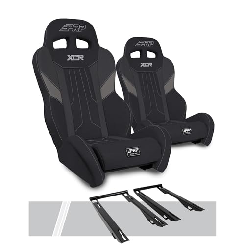PRP Seats XCR Suspension Seats Kit for Polaris RZR PRO XP, PRO R, Turbo R & PRO XP4, PRO R4, Turbo R4-5th Point Harness Slot, Dual Density Foam, Off-Road UTV Comfort and Support (Pair; Black/Grey)