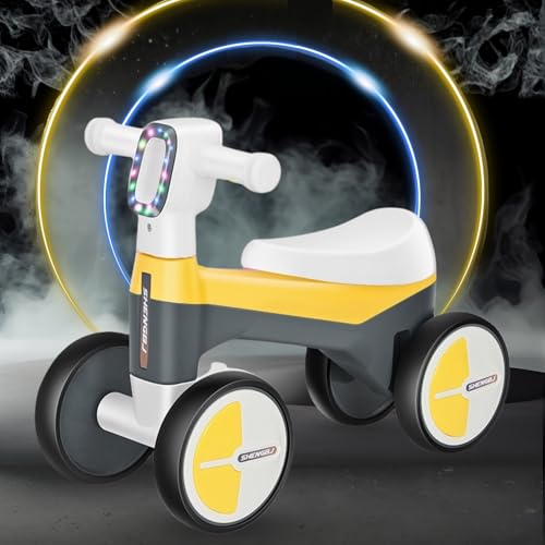 Image of Glider Max Toddler Ride-On Balance Bike 1-3 Years | Musical Kids Balancing Bike with LED Lights | Safe & Stable Indoor Ride-On Toy for Boys & Girls | 20 kg Max Load |Grey & Yellow |KB-021|.