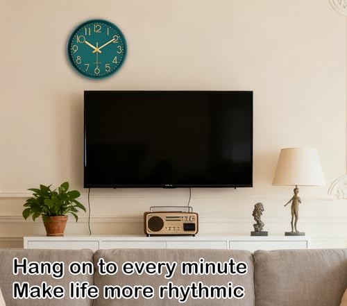 Image of Silent Wall Clocks Battery Operated 8 Inch, Analog Wall Clock with Large Number Tempered Glass Clock Face, Dark Green Quartz Non Ticking Wall Clocks for Living Room Bedroom Kitchen Office