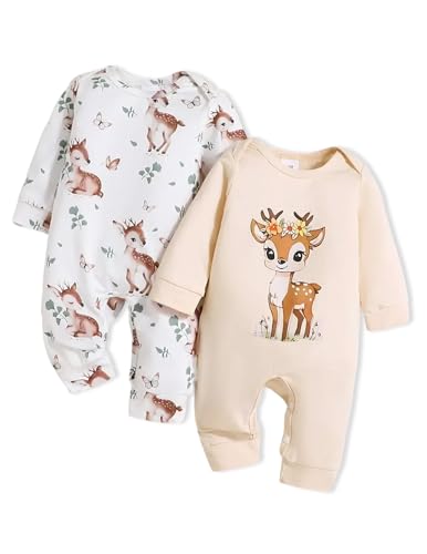 Image of ChérieMoi Newborn Baby Girl Clothes Fall Winter Outfits Infant Jumpsuit Letter Print Romper Coming Home Outfit 2Pcs Set