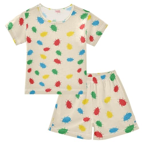 Pajama Short Sets Colorful Bugs on Background Soft Cotton Summer Sleepwear 2 Piece PJS Size 5-14T