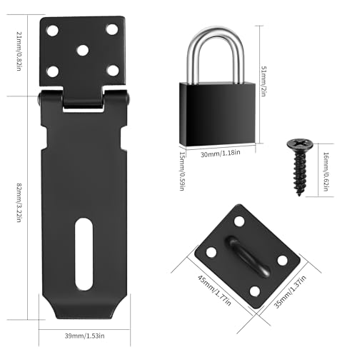 2 Pcs Stainless Steel Padlock Hasp, Door Latch Hasps with Padlocks Keys and Screws - Image 2