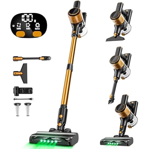 Cordless Vacuum Cleaner, 30Kpa 8-in-1 Stick Vacuum with Anti-Tangle Brush and Upgraded Green Light | 3 Cleaning Modes | 40-Minute Runtime | Lightweight Vacuum Cleaner for Home Hardwood Floors (Orange) Cover