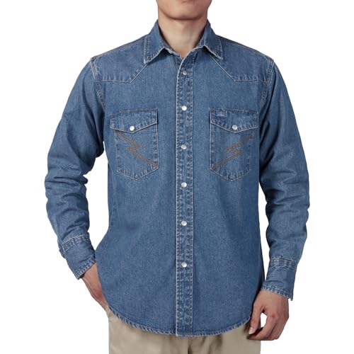 HISEA Men's Denim Shirt Long Sleeve Work Shirt Mens Regular Fit Button Down Shirts Cotton Work Shirts Washed Finish3