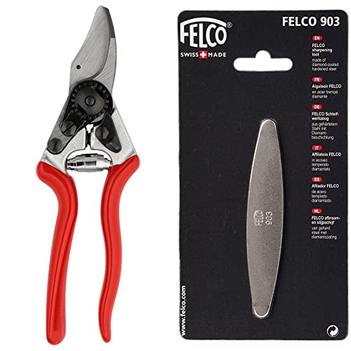 Felco 16 Baum, Reb und Gartenschere, Linkshänder, rot & 154261 903 Schleifstein, Wetzstein mit Diamant-Beschichtung, für Messer der Gartenscheren geeignet-903, grau Länge 100mm