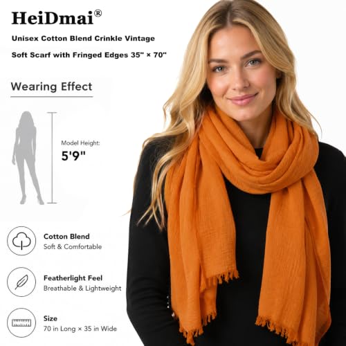 Image of Lightweight Cotton Blend Scarf for Women Men | Large,Breathable,Thin,Soft,Crinkle Scarf,Hijab Head Wrap,NeckScarf,Everyday,Travel Scarf,Summer Dress Scarves Holiday Gift