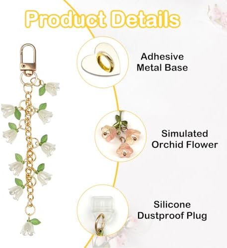BATHRINS 5 PCS Kindle Charms Chain for E-Reader, Cute Phone Charm with Type C Dust Plug, Heart Grip Holder, Flower Keychain Accessories, Compatible for Kindle Paperwhite/E-Reader - 4
