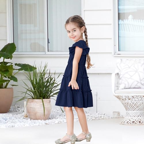 Toddler Baby Girls Dress Solid Little Girl Summer Dress Swiss Dot Round Neck Ruffled Sleeves for Holiday Party4