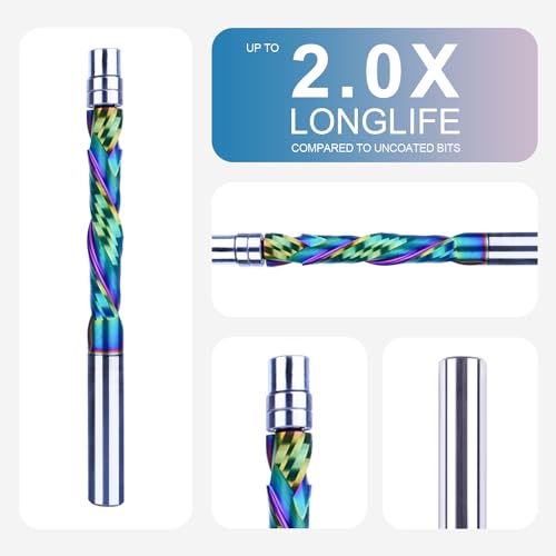 SpeTool Bündigfräser 8mm Schaft Extra Lang Kopierfräser für Oberfräse Up&Down Kompressions 45mm Schnittlänge DLC Beschichtung VHM Spiralnutfräser doppeltem Kugellager Unten zum Holzbearbeitung