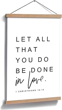 HPNIUB Natural Wood Magnetic Hanger Frame & Canvas Poster-Bible Verse Canvas Wall Art Print Inspirational Typography Positive Art Painting 28X45cm Frames Hanging Kit