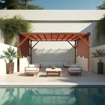wood pergola with retractable roof