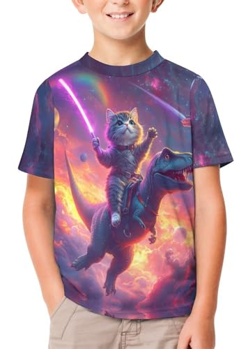 Boys Girls 3D Cat Graphic Printed T-Shirt Kids Summer Cool Crewneck Short Sleeve Tees