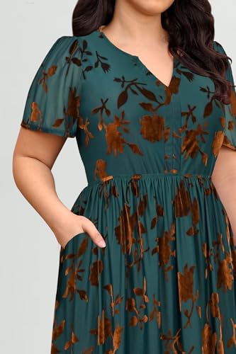 CARCOS Plus Size Velvet Dresses for Curvy Women Short Sleeve Cocktail Dresses Winter Party Formal Dress with Pocket XL-5XL4