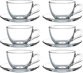 Pasabahce Basic 97948 12-Piece Cups with Saucers for Tea, Coffee, Cappuccino for 6 People