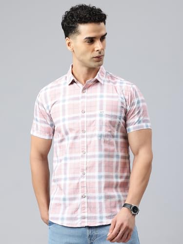 Image of Majestic Man Men Slim Fit Pure Cotton Checkred Half Sleeve Casual Shirt