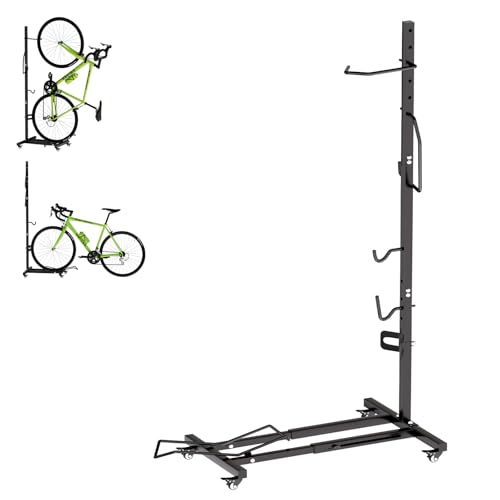 Vertical Bike Stand with Wheels, Space-Saving Freestanding Bike Rack, 360°