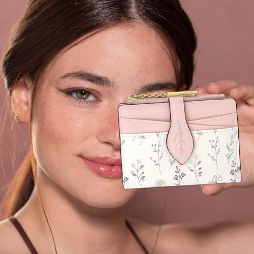 Image of Farcauo Cute Pink Minimalist Flower Wallet for Women Small Kawaii Coin Purse with ID Window Lightweight and Stylish Design Compact Cash Wallet for Ladies