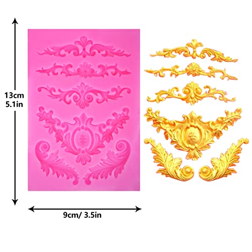 Rainmae 6 Pcs Baroque Style Curlicues Scroll Lace Fondant Silicone Mold, Relief Flower Lace Mould Filigree Mold 3D Sculpted Decoration, Cupcake Topper, Jewelry, Polymer Clay, Crafting Projects #TOP5