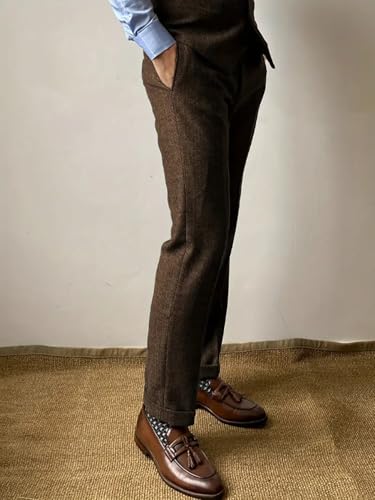 Mens Vintage Pants Dress Trousers Tweed Herringbone Pants Casual Business Wool Pants2