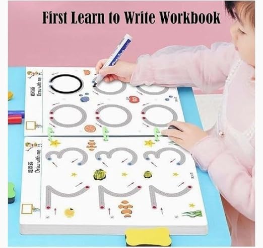 Image of Veemok 64 Pages Magical Tracing Workbook Set, Hand Writing Pen Control Training Book for Learning to Write The Alphabets | Numbers, Preschool Educational Reusable Learning Book for Kids (Blue)